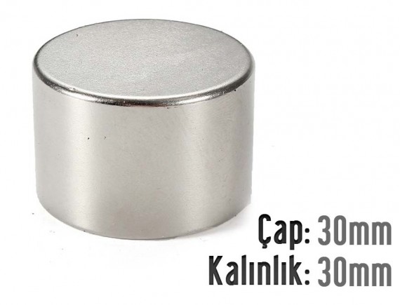 Çap: 30mm x Kalınlık: 30mm Neodyum Mıknatıs