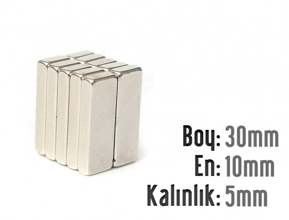 Boy: 30mm - En:10mm - Kalınlık: 5mm Neodyum Mıknatıs