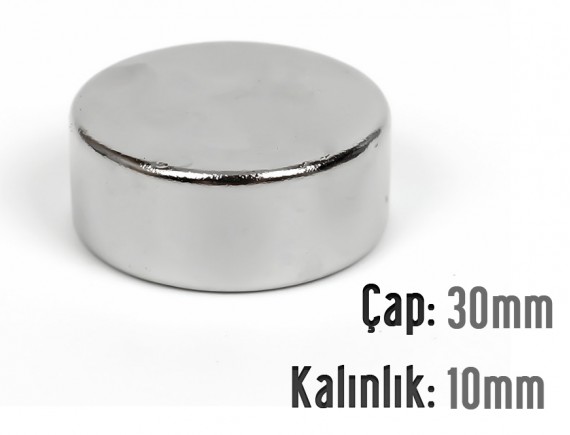 Çap: 30mm x Kalınlık: 10mm Neodyum Mıknatıs