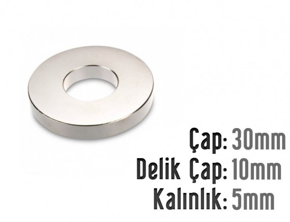 Çap 30mm X Del.Çapı 10mm X Kalınlık 5mm HALKA Mıknatıs