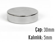 Çap: 30mm x Kalınlık: 5mm Neodyum Mıknatıs