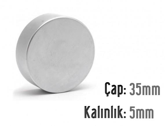 Çap: 35mm x Kalınlık: 5mm Neodyum Mıknatıs