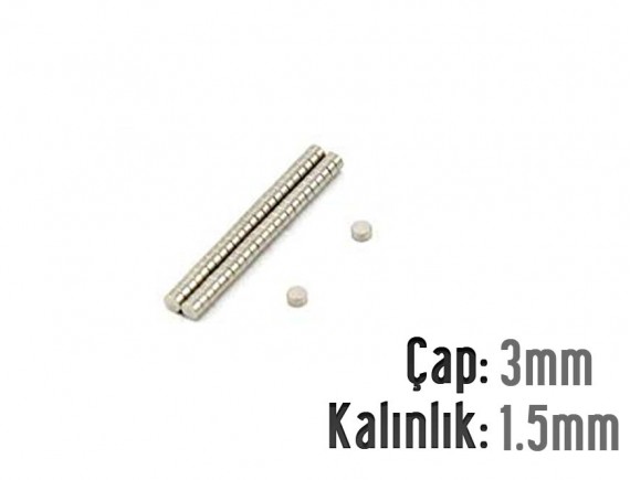 Çap: 3mm x Kalınlık: 1,5 mm Neodyum Mıknatıs
