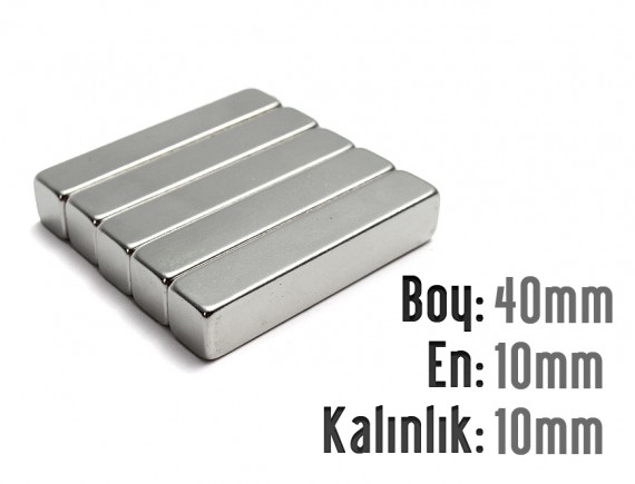 Boy: 40mm - En: 10mm - Kalınlık: 10mm Neodyum Mıknatıs