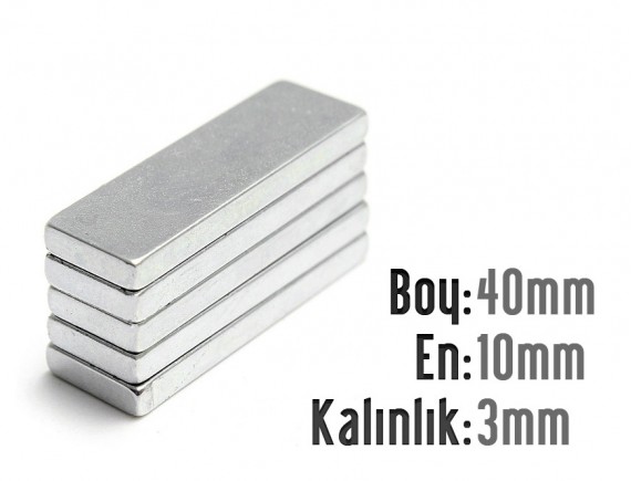 Boy: 40mm - En: 10mm - Kalınlık: 3mm Neodyum Mıknatıs
