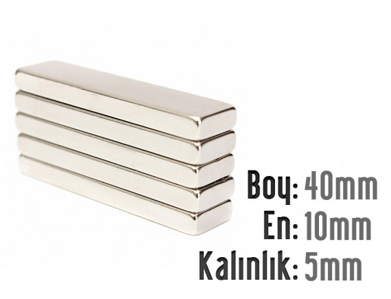 Boy: 40mm - En: 10mm - Kalınlık: 5mm Neodyum Mıknatıs