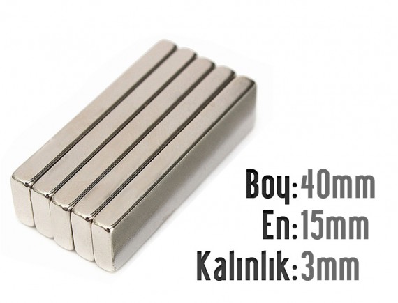 Boy: 40mm - En: 15mm - Kalınlık: 3mm Neodyum Mıknatıs