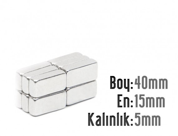 Boy: 40mm - En: 15mm - Kalınlık: 5mm Neodyum Mıknatıs