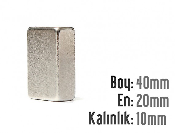 Boy: 40mm - En: 20mm - Kalınlık: 10mm Neodyum Mıknatıs