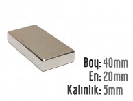 Boy: 40mm - En: 20mm - Kalınlık: 5mm Neodyum Mıknatıs