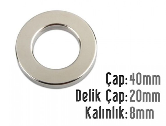 Çap 40mm X Del.Çapı 20mm X Kalınlık 8mm HALKA Mıknatıs