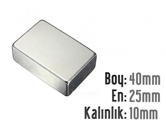 Boy: 40mm - En: 25mm - Kalınlık: 10mm Neodyum Mıknatıs