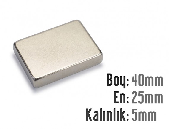 Boy: 40mm - En: 25mm - Kalınlık: 5mm Neodyum Mıknatıs