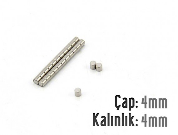 Çap: 4mm x Kalınlık: 4mm Neodyum Mıknatıs