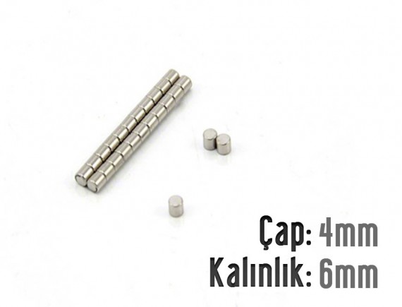 Çap: 4mm x Kalınlık: 6mm Neodyum Mıknatıs