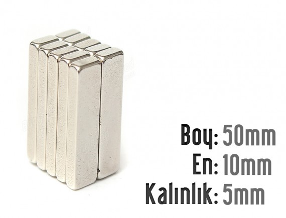 Boy: 50mm - En: 10mm - Kalınlık: 5mm Neodyum