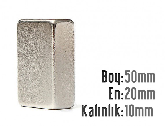 Boy: 50mm - En: 20mm - Kalınlık: 10mm Neodyum Mıknatıs