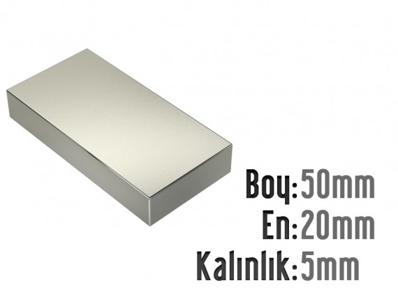 Boy: 50mm - En: 20mm - Kalınlık: 5mm Neodyum Mıknatıs