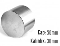 Çap: 50mm x Kalınlık: 30mm Neodyum Mıknatıs