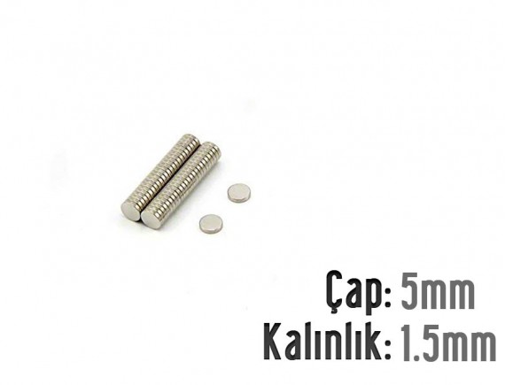 Çap: 5mm x Kalınlık: 1,5mm Neodyum Mıknatıs