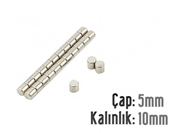 Çap: 5mm x Kalınlık: 10mm Neodyum Mıknatıs