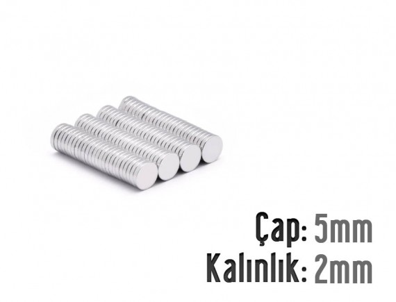 Çap: 5mm x Kalınlık: 2mm Neodyum Mıknatıs