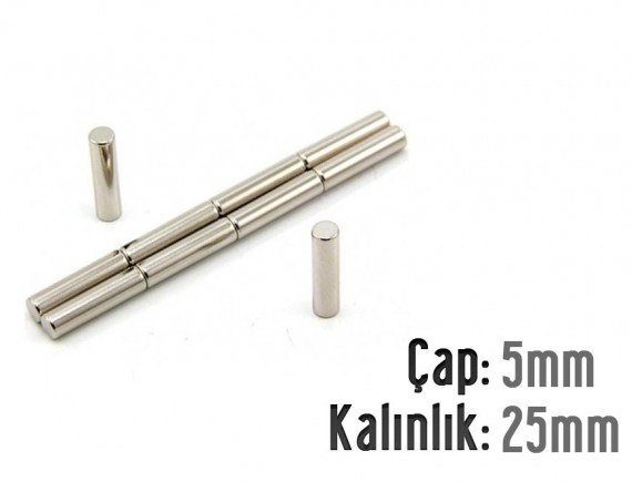 Çap: 5mm x Kalınlık: 25mm Neodyum Mıknatıs