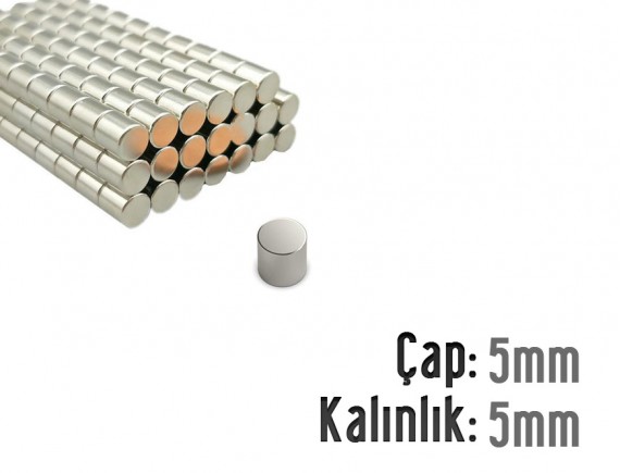 Çap: 5mm x Kalınlık: 5mm Neodyum Mıknatıs