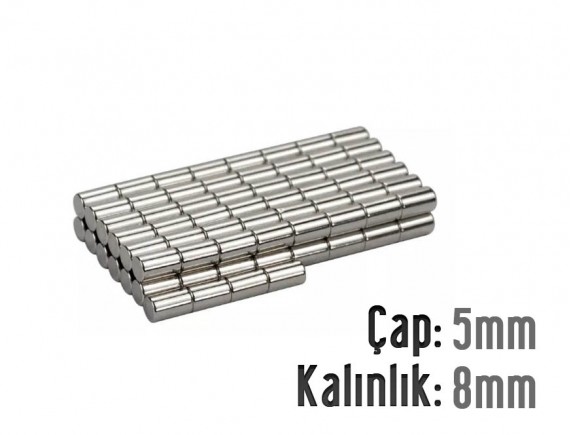 Çap: 5mm x Kalınlık: 8mm Neodyum Mıknatıs
