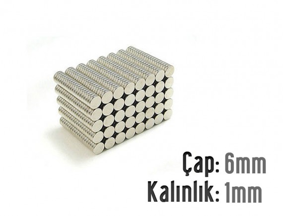 Çap: 6mm x Kalınlık: 1mm Neodyum Mıknatıs