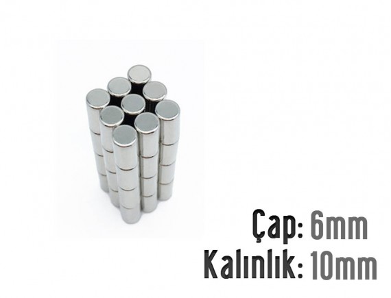 Çap: 6mm x Kalınlık: 10mm Neodyum Mıknatıs