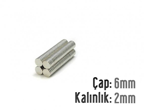 Çap: 6mm x Kalınlık: 2mm Neodyum Mıknatıs