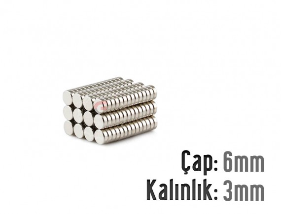 Çap: 6mm x Kalınlık: 3mm Neodyum Mıknatıs