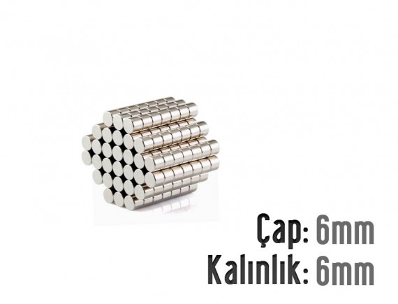 Çap: 6mm x Kalınlık: 6mm Neodyum Mıknatıs