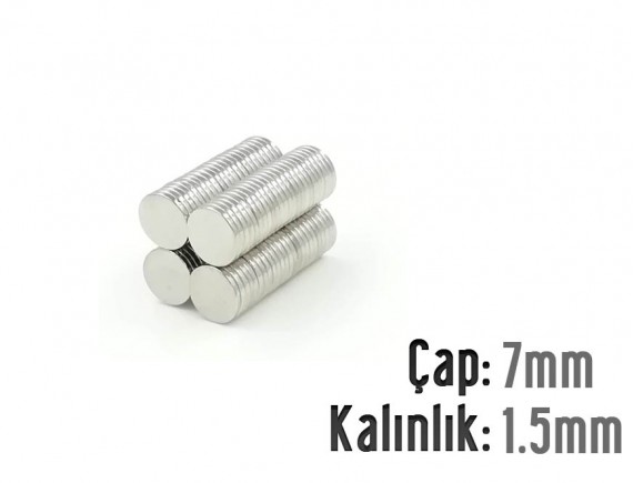 Çap: 7mm x Kalınlık: 1,5mm Neodyum Mıknatıs