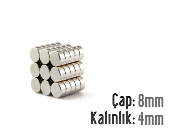 Çap: 8mm x Kalınlık: 4mm Neodyum Mıknatıs