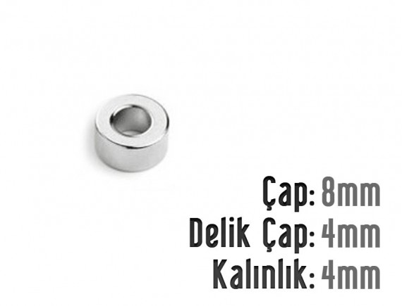 Çap 8mm X Del.Çapı 4mm X Kalınlık 4mm HALKA Mıknatıs