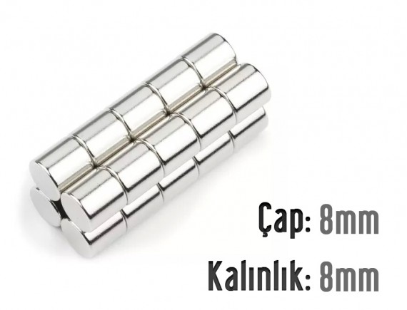 Çap: 8mm x Kalınlık: 8mm Neodyum Mıknatıs